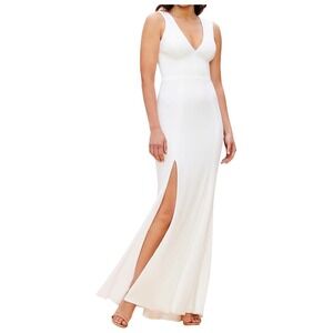 NWOT Dress The Population Womens Sandra Crepe Slit Gown size L Off White Wedding